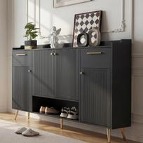 Batų spintelė, Batų lentyna su 2 stalčiais ir 4 durelėmis, Metalinės kojelės, Matmenys: B130/W37/H100, Juoda 130 x 37 x 100 cm juoda
