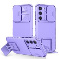 „Samsung Galaxy S23 Ultra Case“ slankiojančio fotoaparato objektyvo apsauga nuo šarvų stovo telefono dėklas, skirtas „Samsung S23 S 23 Plus“ galinis dangtelis For Galaxy S23 violetinė