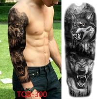 Naujas 1 PC 480*170MM Super didelis kompasas vilko galvos akis netikra liūto dievo plunksna laikinos tatuiruotės rankovės vyrams, moteriškos tatuiruotės visos rankos tatuiruotės lipdukas TQB-300