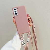 Kryžminio korpuso kaklo dirželio dirželio dėklas, skirtas Samsung Galaxy S24 S23 S22 Ultra Plus S21 S20 FE A15 A25 A35 A55 A53 A52 A54 A14 A24 A34 silikoninis dangtelis Samsung S10plus tamsiai rausva spalva