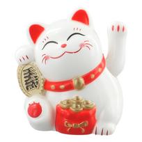 SAULĖS ENERGIJA KVIEČIANTIS KATĖS Laimės MOJUOJANTIS Maneki Neko Turto Laimės Papuošalas Lucky Bag-White