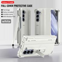 Skirta Samsung Galaxy Z Fold 6 5 4 3 5G dėklas Prabangus rašiklio laikiklis Laikiklis Sulankstomas vyris Grūdinto stiklo apsauga Atsparus smūgiams Kietas dangtelis for Galaxy Z Fold 6&case with touch pen balta