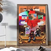 Kanye West rapper music Whitepaper Poster Self-adhesive Art Poster Fancy Wall Sticker for Living Room Bar Decoration Painting 21cm×30cm NoFrame