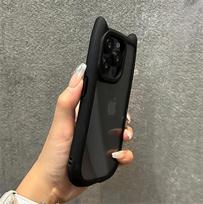 Animacinis 3D mielas katės ausų silikoninis smūgiams atsparus telefono dėklas, skirtas iPhone 11 12 13 14 15 16 Pro Max X XR XS, permatomas akrilo dangtelis For iPhone 15 plus gray