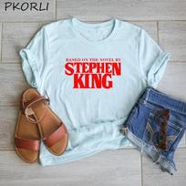 Remiantis Stepheno Kingo romanu Marškinėliai moterims Harajuku Retro drabužiai Tumblr Siaubo marškinėliai Juokingas raidžių spaudinys Medvilniniai marškinėliai L white