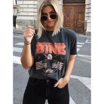 Naujas AB Moteriškas Bing Marškinėliai Moteriškas Viršus Marškinėliai Vyriški Trumpomis Rankovėmis Laisvi O-kaklo Moteriški Retro Skalbimas Erelio Vėliava Drabužiai M black