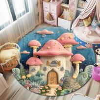 Dopamine Bedroom Decor Round Rug Cute Rugs for Bedroom Children's Reading Area Thick Floor Mat Home Cartoon Mushroom Soft Carpet 140x140CM