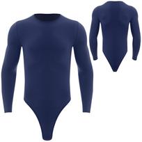 Spaudžiamas sagomis vyriškas maudymosi kostiumas, lengvai apsirengiamas, vientisas triko, ilgomis rankovėmis, apvalia kaklo iškirpte, laisvalaikio apranga L-XL XL tamsiai mėlyna spalva