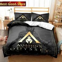 Madingas žaidimas A-Assassins Creed patalynės komplektas Spausdintas lovos komplektas su pagalvių užvalkalais antklodės užvalkalas Minkštas viengulis dvigulis Queen Super King dydis EU Single(135*200cm)3pcs black