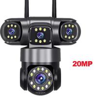 10K 20MP WIFI IP kamera lauko 4 objektyvai 4 ekranai 16X priartinimas CCTV belaidės vaizdo stebėjimo kameros 6K 12MP Saugumo apsauga EU Plug juoda