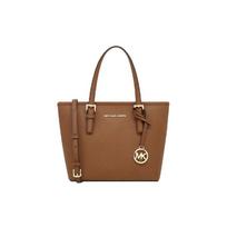 Michael Kors Mk Jet Set Solid Simple Logo Decor Leather Tote Bag Shopping Bag Shoulder Bag Handbag Small Women tote Caramel-Brown 35T9GTVT0L-LUGGAGE Shopping Bag Set(Basic Set+Shopping Bag) brown