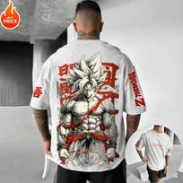 2026 Nauja vasarinė Dragon Ball 40-mečio Son Goku 100% medvilnės Anime spausdinimo marškinėliai Papildomo dydžio Laisvalaikio gatvės apranga Unisex Y2k XL gray