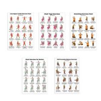 5Pcs Chair Balance Stretch Yoga Exercise Poster Set for Seniors Low-Impact Home Workout Plan for Elderly Anti-Fall & Mobility Guide Sets white