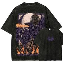 Dark Souls Bonfire Knight Double-Sided Acid Washed T-Shirt Medieval Epic Knight Vintage Black Oversized Unisex Gaming Streetwear T-shirt S black