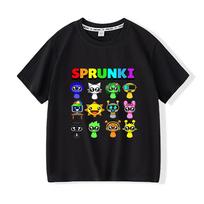 Game Sprunki Children's T-Shirt 100% Cotton Cute Grils Boys Kids Tops Cartoon Print Tees Casual O-Neck Short Sleeve Summer Wear 110 black