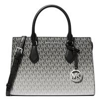 MICHAEL KORS Sheila Allover Logo Print Zip Closure Coated Canvas Shoulder Bag Handbag Medium Women's Black juoda