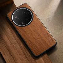 Dėklas Xiaomi 17 Ultra Capa Funda Naujas Modernus Stilingas Medžio Rašto PU Odos Dangtelis Xiaomi 17 Dėklui Coque xiaomi 17 ultra geltona