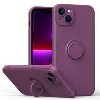 Prabangūs skysto silikono magnetiniai dėklai su žiedu-laikikliu iPhone 15 14 13 12 11 Pro Max XS XR 6 6s 7 8 Plus SE 2020 X XS XR For 7 8 or SE2020 tamsiai violetine spalva