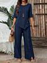 Women's Asymmetrical Top and Wide Leg Pants Set XXL gray