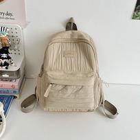 Schoolbag casual fresh sweet striped solid color backpack cute girl student small schoolbag going out travel light backpack beige