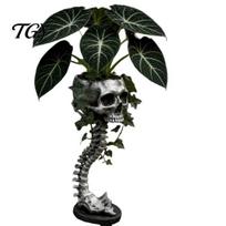 Halloween Table Centerpiece Gothic Skull Spine Planter, Resin Skeleton Planter Pot, Horror Durable Succulents Container Flower Vase, Spooky Home Decor raudona