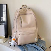 Schoolbag Japanese versatile backpack solid color simple large capacity lightweight travel backpack junior high school student backpack (Khaki,Single package (excluding accessories)) chaki