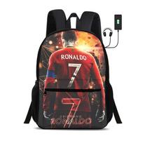 Ronaldo Vaikiškos mokyklinės kuprinės CR Futbolo Žvaigždės Kuprinė su USB sąsaja Krepšys moksleiviui Kuprinė Futbolo Sporto Kuprinė Vaikų Dovana