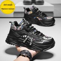 Steel Toe Breathable Work Shoes - Soft, Anti-Smash, Anti-Puncture, Thick-Soled, Comfortable, All-Season Construction Footwear. Black;43 gray