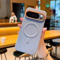 Google Pixel 11 Pro XL Magnetic Leather Phone Case, Orange Frame, Large Hole Design, Protective Cover Pixel 9Pro