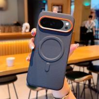 Google Pixel 11 Pro XL Magnetic Leather Phone Case, Orange Frame, Large Hole Design, Protective Cover Pixel 9A