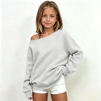 Merginos Off-Shoulder Hoody Mielas Laisvas Lengvas Spalvotas Ilgomis Rankovėmis Laisvalaikio Viršus 170 balta