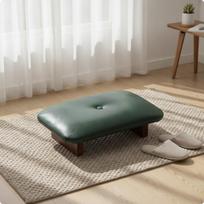 Žemas pufas su dygsniavimu, mažas, svetainei, biuro darbuotojams Green Oil Wax Leather