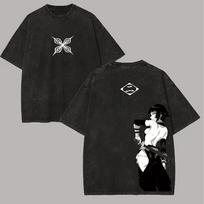 Bleach Soi Fon Vintage Washed Anime Graphic T‑Shirt Manga Unisex O‑Neck Short Sleeve Tee Casual Streetwear Tops for Men Women 150 black