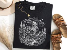 Australian Cattle Dog Mountain Shirt, Outdoor Heeler Hiking Tee, Dog Lover Gift 150 black