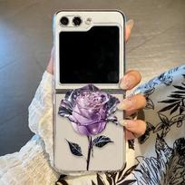 Skirta Motorola Moto Razr 40 50 Ultra Samsung ZFlip6/5/4/3 atsparus smūgiams skaidrios spalvos meilės širdies raštas sulankstomas dėklas, gėlių spausdinimo viršelis Motorola Moto RAZR 40 black