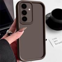 Vienos spalvos telefono dėklas, skirtas Samsung S25 S24 FE S23 Ultra S22 Plus S21 S20 FE A56 A36 A16 A55 A27 A15 A26 A17 A37 A57 S26 Atsparus smūgiams Silikoninis minkštas dėklas Samsung S25 gilios kavos spalvos