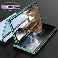 360 dvipusis stiklinis magnetinis metalinis dėklas, skirtas Samsung Galaxy S25 S24 S23 FE S22 S21 Ultra Plus pilnai objektyvo apsaugai užrakto dangtelis For Samsung S23 Ultra žalia