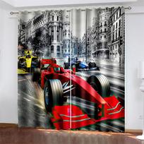 Užtamsinančios užuolaidos su 3D spausdintu lenktyniniu automobiliu, užuolaidos miegamojo, svetainės langams, namų dekoravimui W132cm x H160cm&Grommet