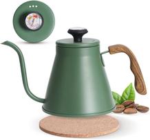 1200 ml gooseneck virdulys su termometru, karštas rankenos nepraleidžiantis kavos puodas, nerūdijančio plieno pour-over virdulys lašinamai kavai, viryklei žalia
