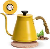 1200 ml gooseneck virdulys su termometru, karštas rankenos nepraleidžiantis kavos puodas, nerūdijančio plieno pour-over virdulys lašinamai kavai, viryklei geltona