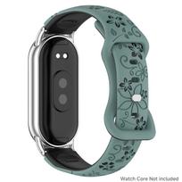 Moteriška silikoninė gėlės 3D graviruota apyrankė Xiaomi Band 10 NFC išmaniajam laikrodžiui, kvėpuojantis laikrodžio dirželis Xiaomi Band 9 8 NFC dirželiui Mi Smart Band 9/9NFC žalia
