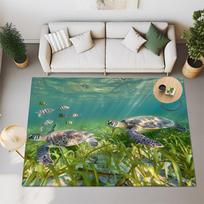 3D Jūros Žuvys Vėžliai Didelis Kilimas Miegamajam Svetainei Super Minkštas Sugeriantis Kempinė Vonios Kambario Grindų Kilimėlis Mielas Tualeto Kilimėlis Neslidus 60x90cm 1pcs blue
