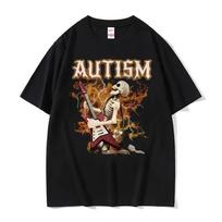 Autizmo Komiksų Skeleto Memas Raštas Marškinėliai Moteriški Mados Gotikiniai Vintažiniai Marškinėliai Apvalia Kaklo Extra Large Trumpomis Rankovėmis Marškinėliai Unisex L brown
