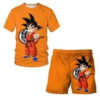Animacinis Dragon Ball Z Marškinėliai Vaikams Viršutinė dalis Marškinėliai Šortai Dviejų dalių Rinkinys Vasaros Berniukų Marškinėliai+Šortai Paplūdimio Kelnės M orange