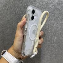 Magsafe magnetinis skaidrus riešo dirželis dėklas iPhone 16 Pro Max 15 13 12 11 14 Plus saldainio šarvo buferis smūgiams atsparus dangtelis For iPhone 17 Pro white