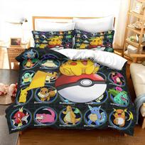 Pokemono patalynės komplektas Animacinis Anime Vaikų Miegamojo Antklodės Užvalkalas Berniuko Mergaitės Lovos Patalynė Viengulis Dvigulis Karališkas Pikachu Antklodės Užvalkalas Dovana EU Single(135*200cm)3pcs yellow