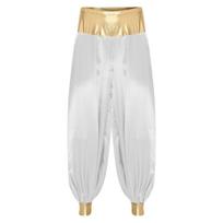 Vyriškas Arabų Princas Kostiumas Metalinis Blizgus Haremų Kelnės Skiautinis Žibinto Dizainas Hipio Stilius Helovino Cosplay M balta