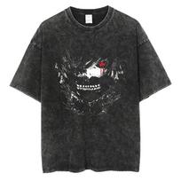 Tokyo Ghoul Ken Kaneki Ghoul Form Vintage Washed Oversized T-Shirt | Dark Fantasy Anime Streetwear Tee M juoda