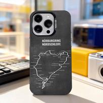 Nurburgring Sportinis Automobilis Šaunus Telefono dėklas iPhone 17,16,15,14,13,12,11,Pro,XS,Max,Plus,Mini,SE4,E Juodas Matinis Atsparus Smūgiams Dangtelis iPhone15plus