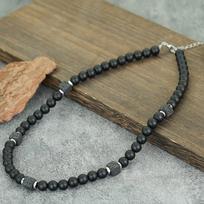 Naujas Vyriškas Karoliai Juodas Lavos Oniksas Obsidianas 19 Colių Chokeris Apykaklė Energija Joga Meditacija Gydymo Papuošalai Kaklo Aksesuarai gray